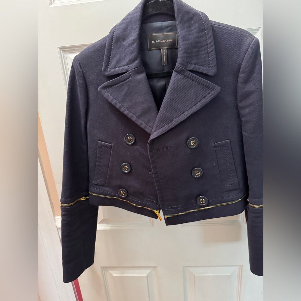 Navy blue BCBG MaxAzria cropped sailor jacket